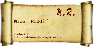 Mider Radó névjegykártya